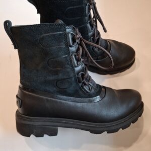 Sorel Black Leather & Suede Lace-Up Combat Boots